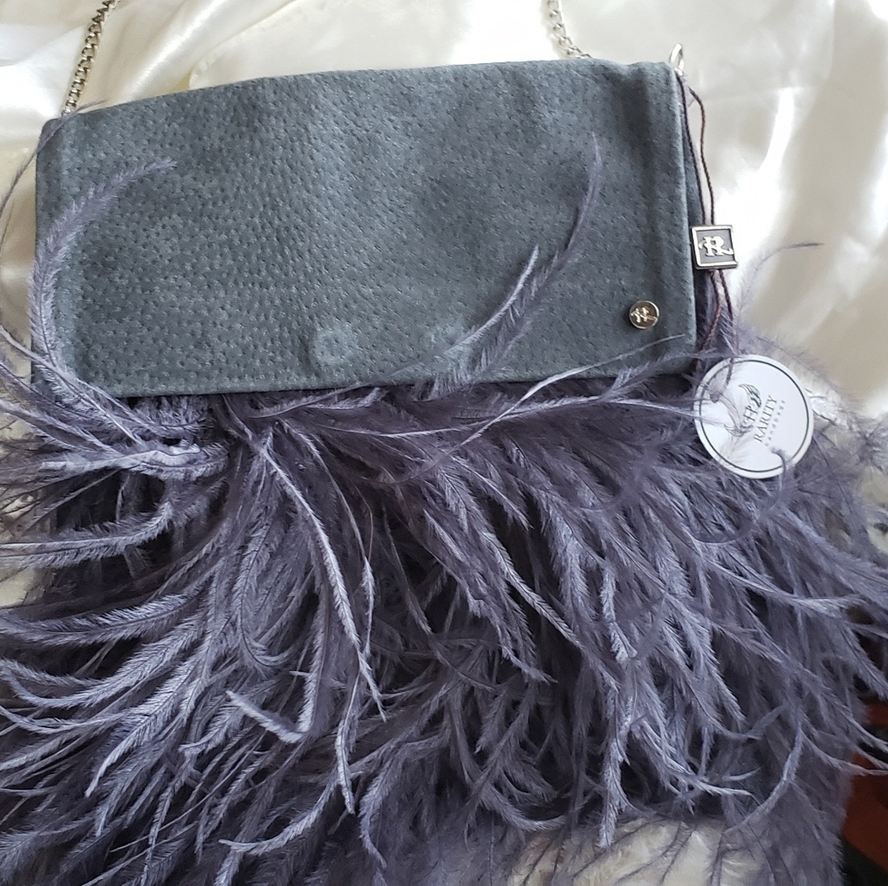 Ostrich feathers & suede shoulder purse